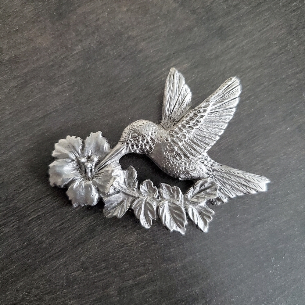 VINTAGE Spoontiques Pewter USA 4132 Hummingbird Brooch